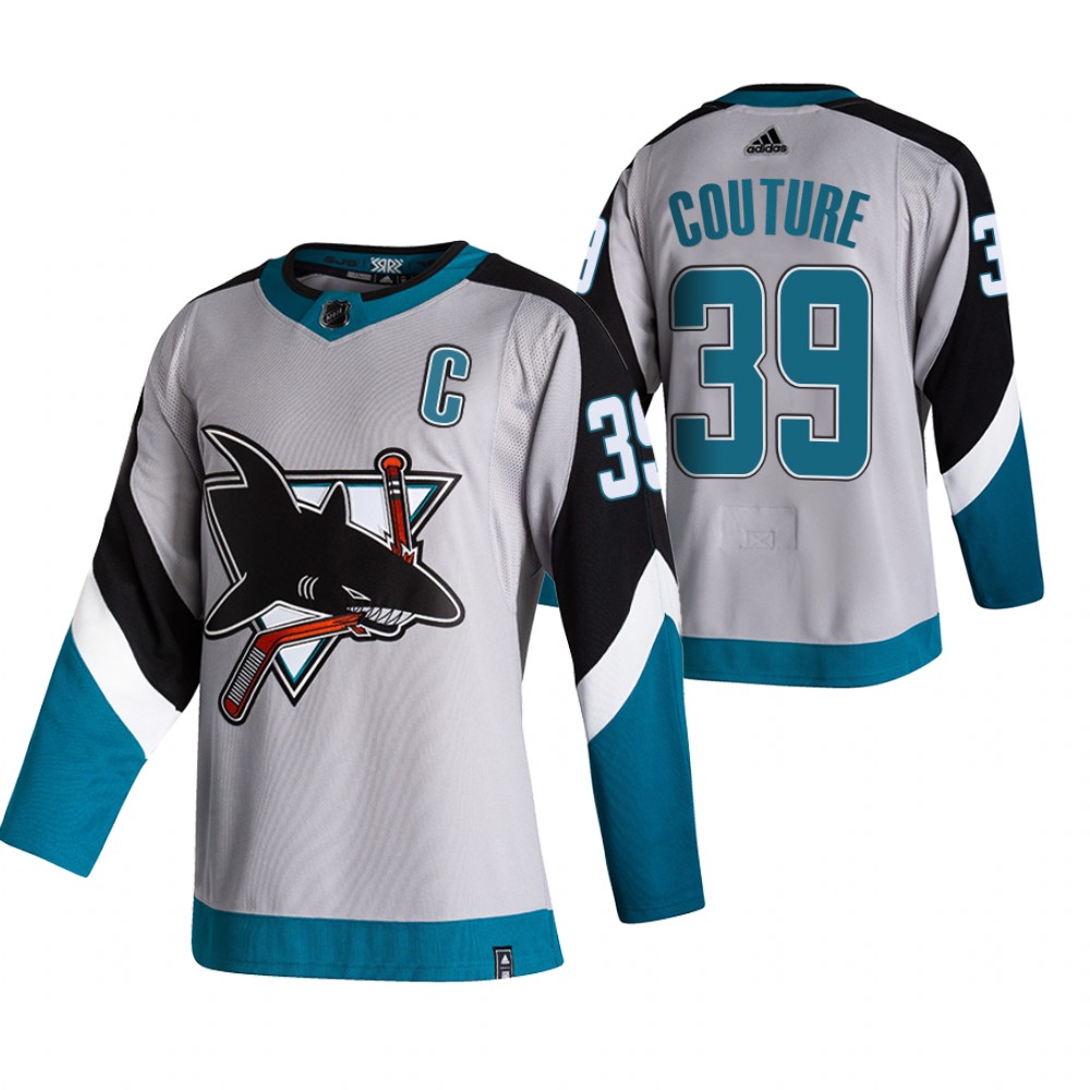 2021 Adidias San Jose Sharks #39 Logan Couture Grey Men Reverse Retro Alternate NHL Jersey